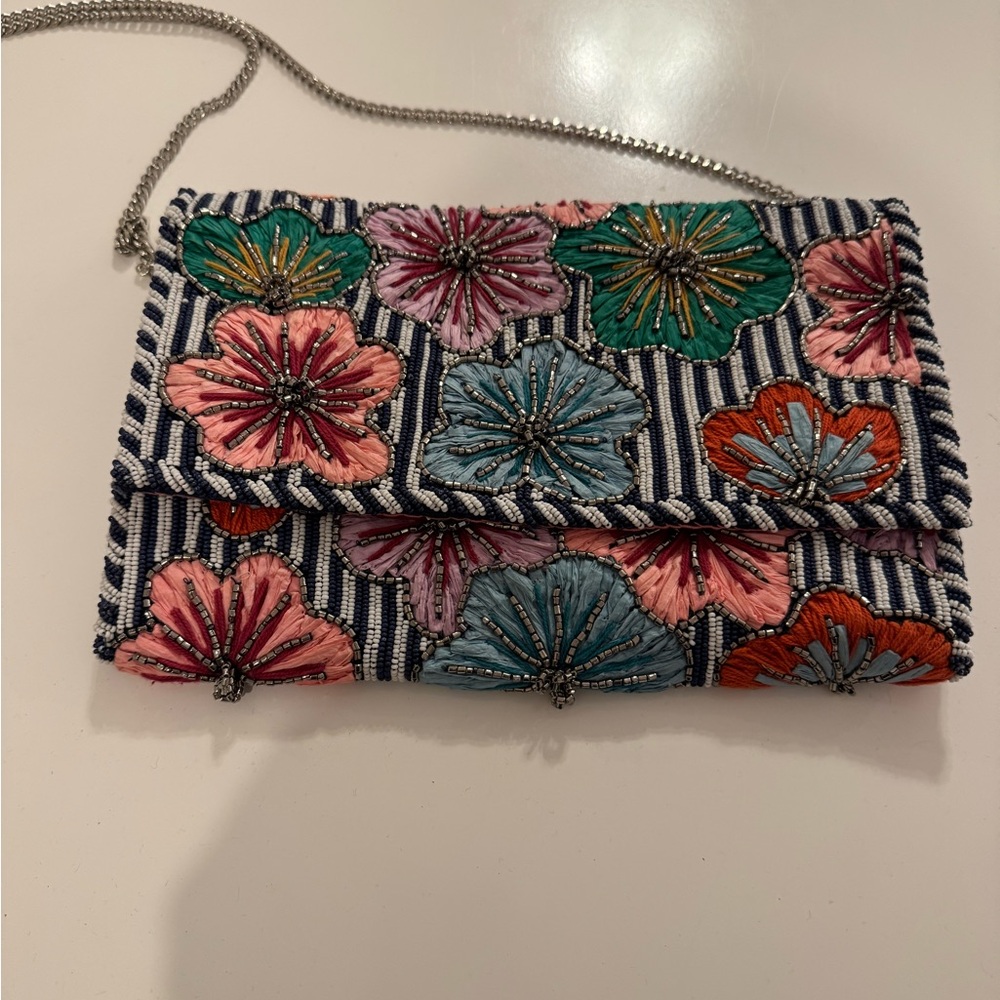 Floral Beaded Purse with Chain Strap